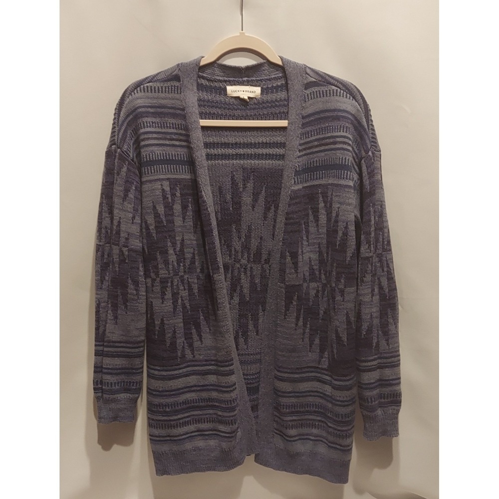 Lucky Brand Womens Open‎ Front Geometric Tribal Aztec Knit Cardigan Size Small